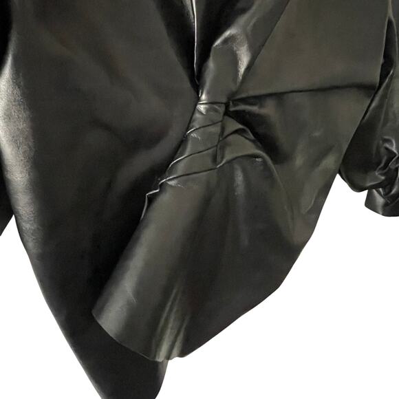 A.W.A.K.E. Mode Asymmetric Gathered Vegan Leather Top in Black Size Small - Picture 6 of 11